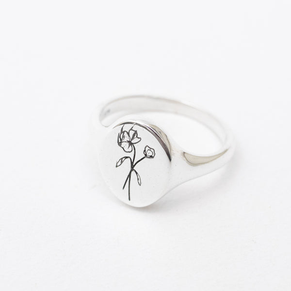 April Birth Flower Signet Ring