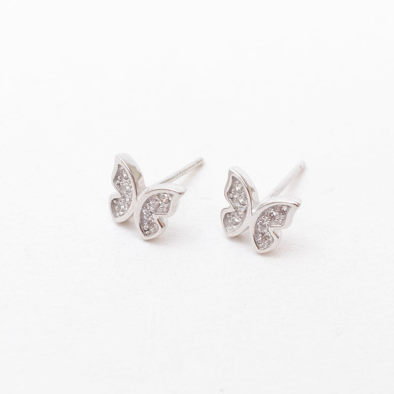 Silver Crystal Butterfly Studs