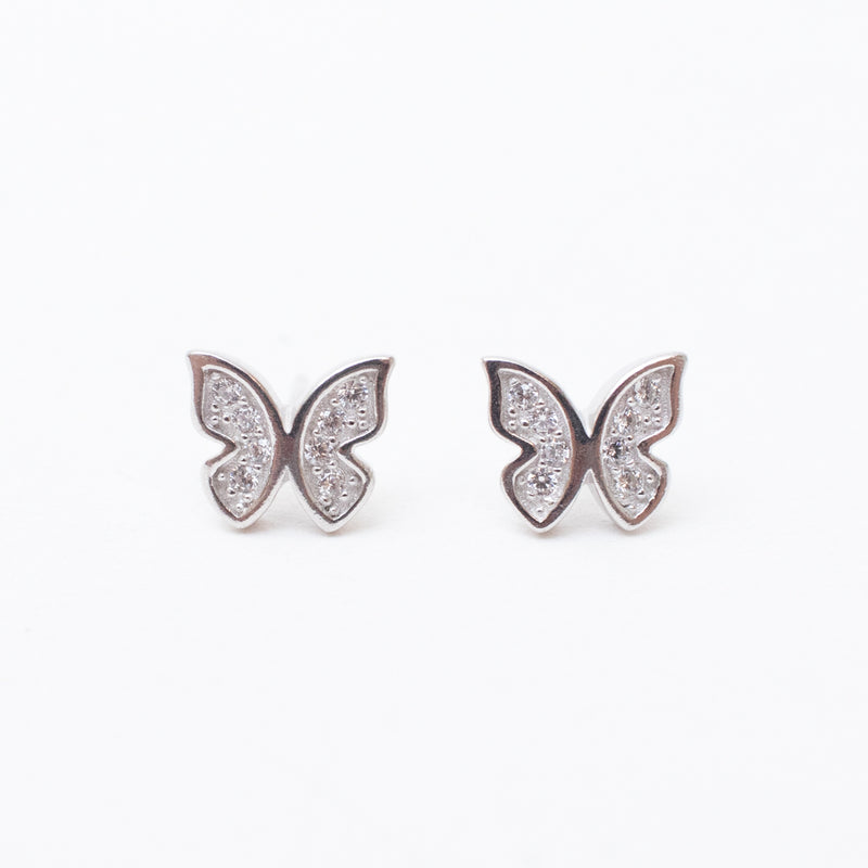 Silver Crystal Butterfly Studs