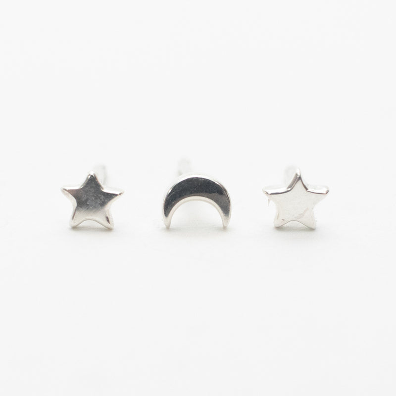 Silver Star and Moon Stud Set