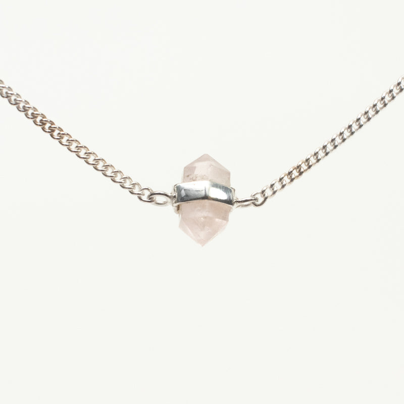 Silver Rose Quartz Wrapped Necklace