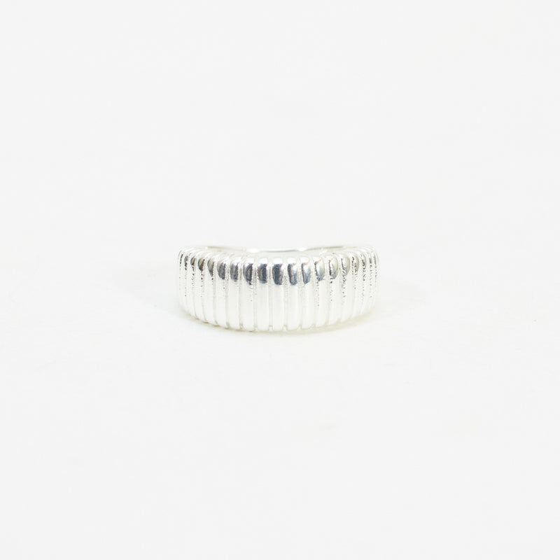 Silver Ribbed Tapered Dome Ring