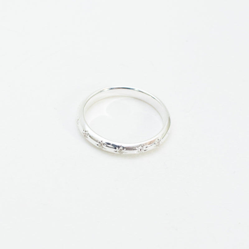 Silver Star Set CZ Rounded Thin Band