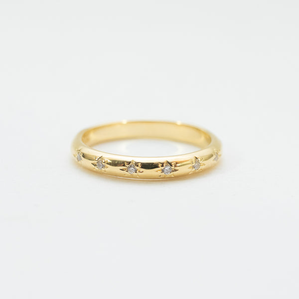 Gold Vermeil Star Set CZ Rounded Thin Band