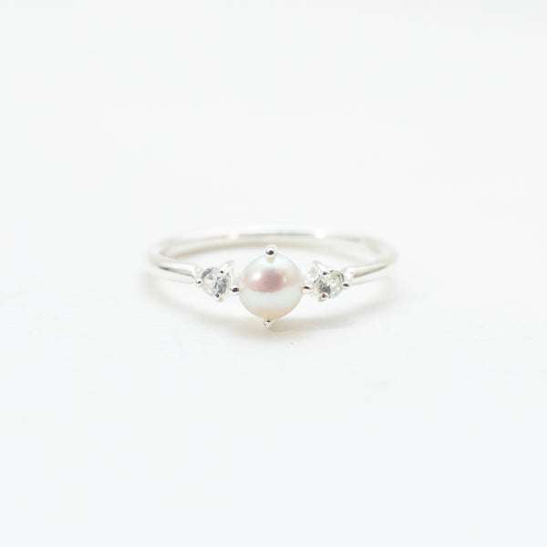 Silver Freshwater Pearl & White Sapphire Ring