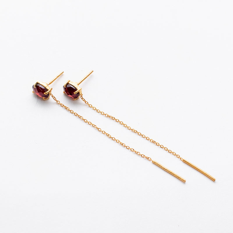 Gold Plated Semi Precious Stud with Chain Earrings