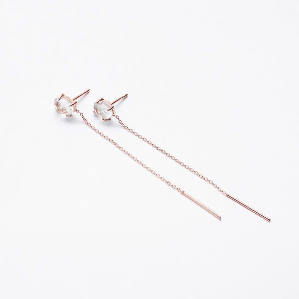 Rose Gold Plated Semi Precious Stud with Chain Earrings