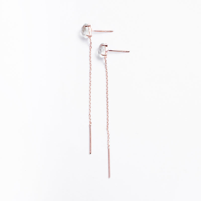 Rose Gold Plated Semi Precious Stud with Chain Earrings