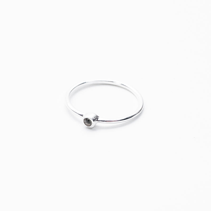 Small Round Silver Stone Ring