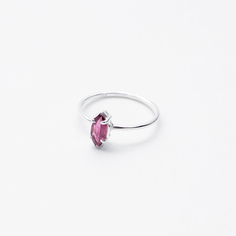 Silver Faceted Eye Shaped Pink Tourmaline Ring