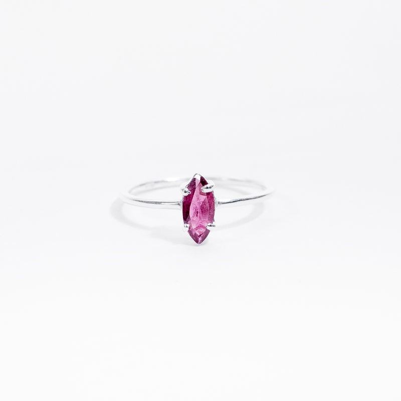 Silver Faceted Eye Shaped Pink Tourmaline Ring