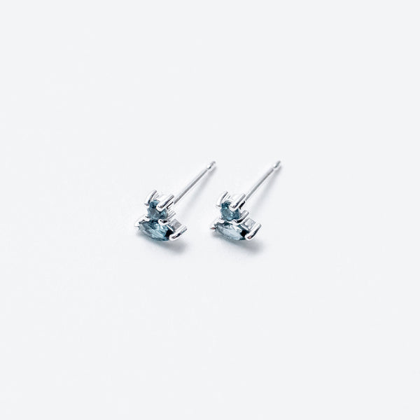 Silver Blue Topaz Marquis & Round Combo Studs