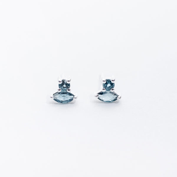 Silver Blue Topaz Marquis & Round Combo Studs