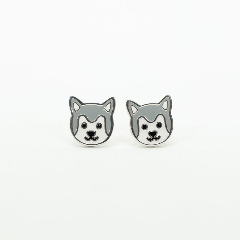 Silver Enamel Husky Studs