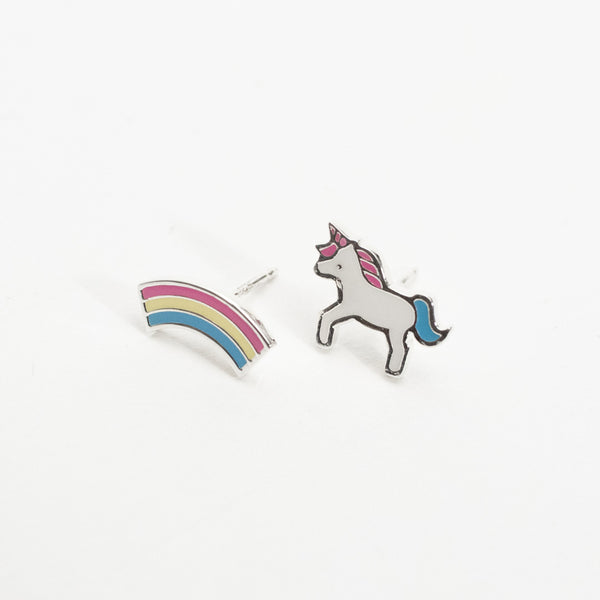 Silver Unicorn & Rainbow Enamel Studs