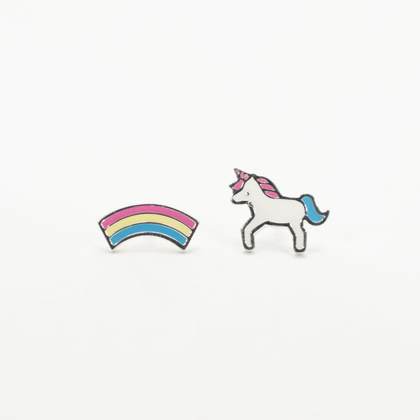 Silver Unicorn & Rainbow Enamel Studs