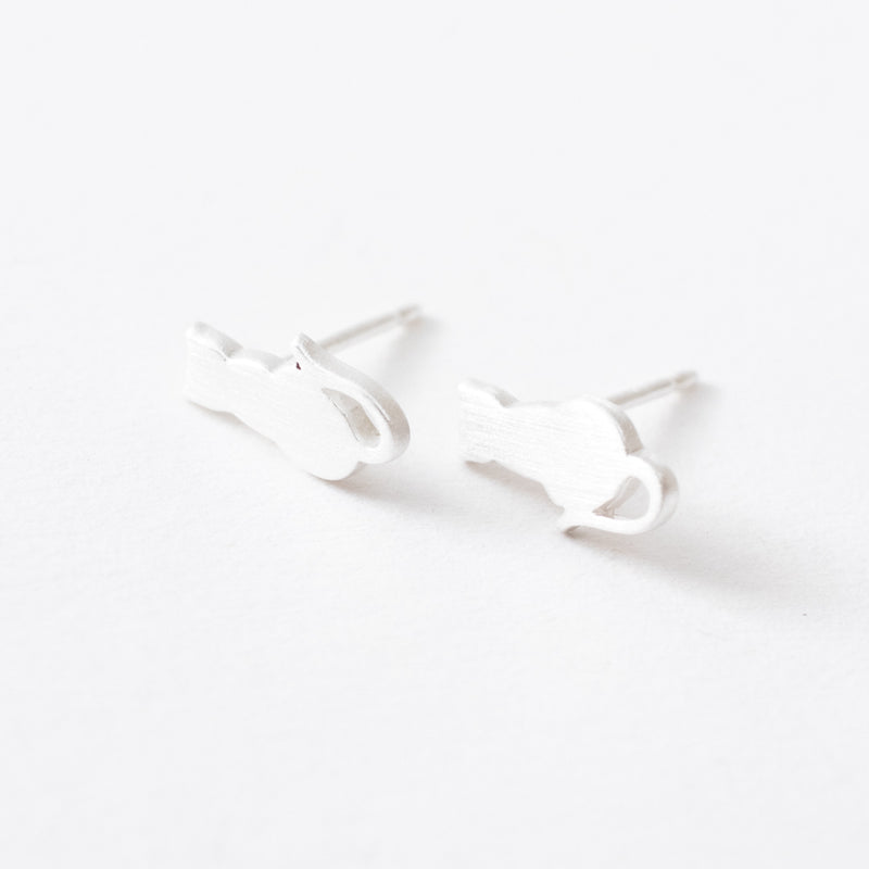 Brushed Silver Sitting Cat Studs