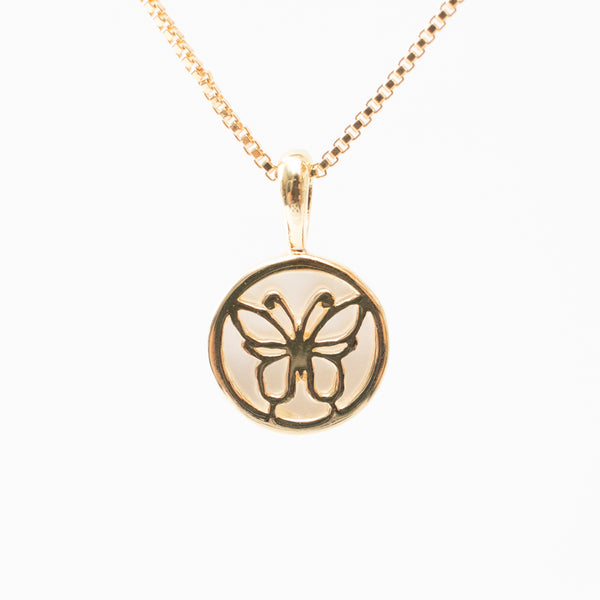 Gold Vermeil Mother of Pearl Butterfly Disc Necklace