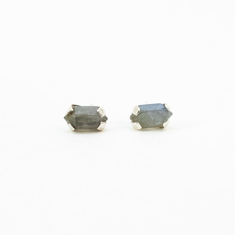 Silver Faceted Labradorite Studs