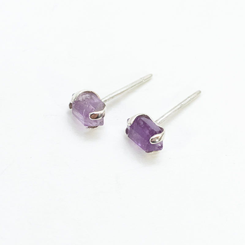 Silver Faceted Amethyst Studs