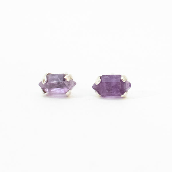 Silver Faceted Amethyst Studs