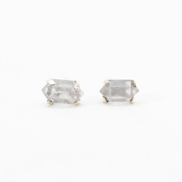 Silver Faceted Rose Quartz Studs