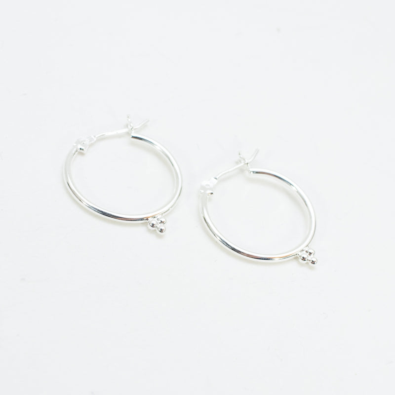 Medium Silver Hoops with Three Dots