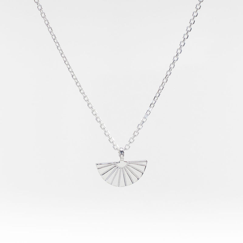 Silver Half Circle Necklace with Engraved Rays