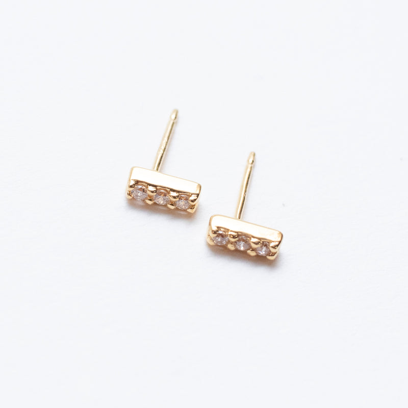 Tiny Gold Vermeil Pave CZ Bar Studs