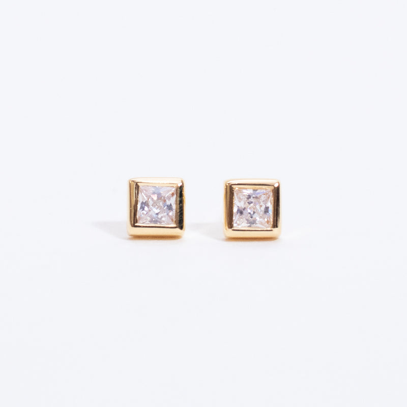 Gold Vermeil Square CZ Studs