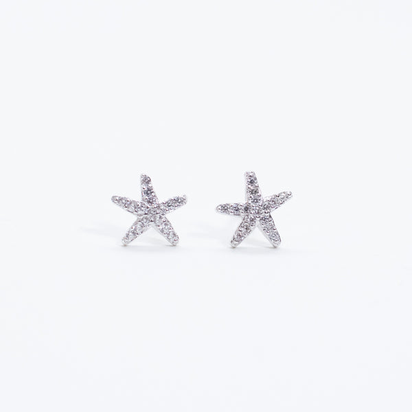 Silver Crystal Starfish Studs