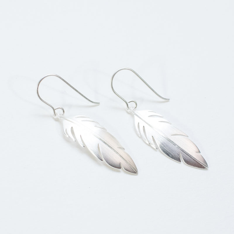 Brushed Silver Feather Earrings