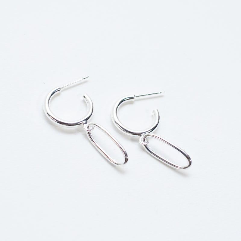 Silver Hanging Oval Hoops