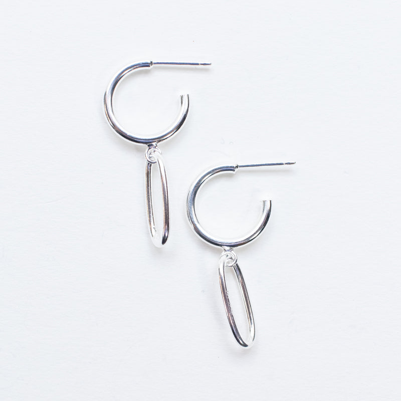 Silver Hanging Oval Hoops