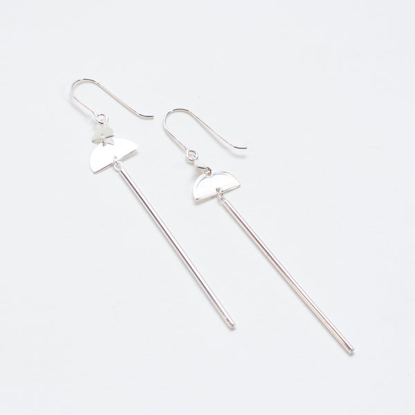 Long Half Circle and Bar Silver Earrings