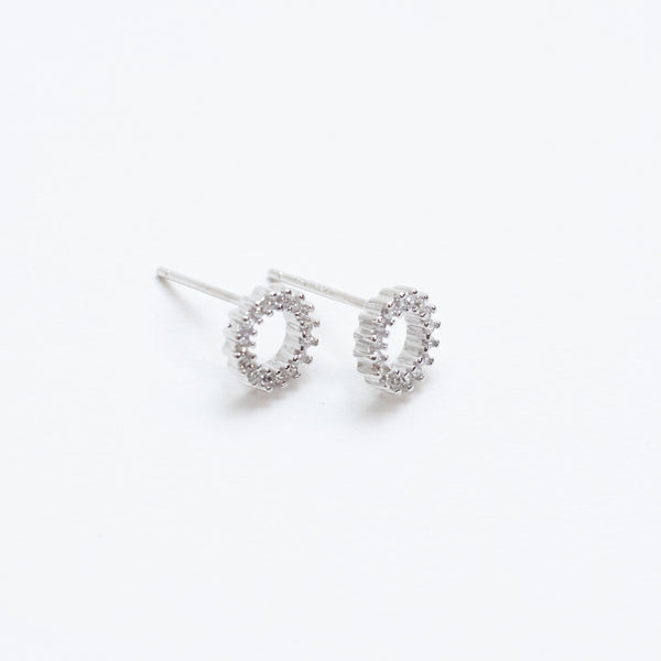 Silver Round Halo Crystal Studs