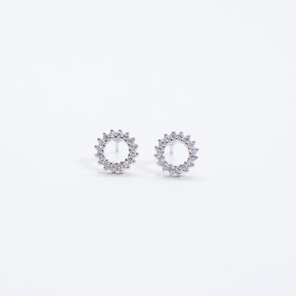 Silver Round Halo Crystal Studs