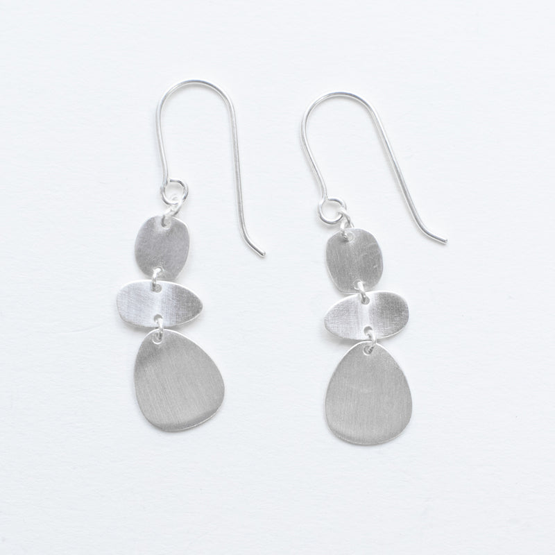 Brushed Silver Three Organic Shapes Earrings