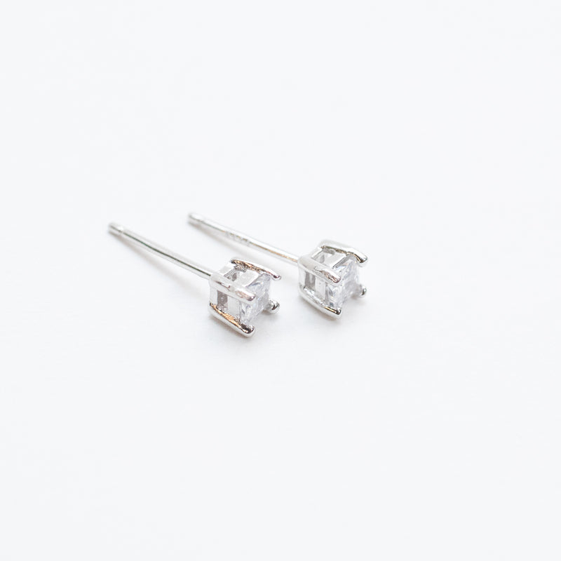 Silver Square Faceted Claw Set Crystal Studs