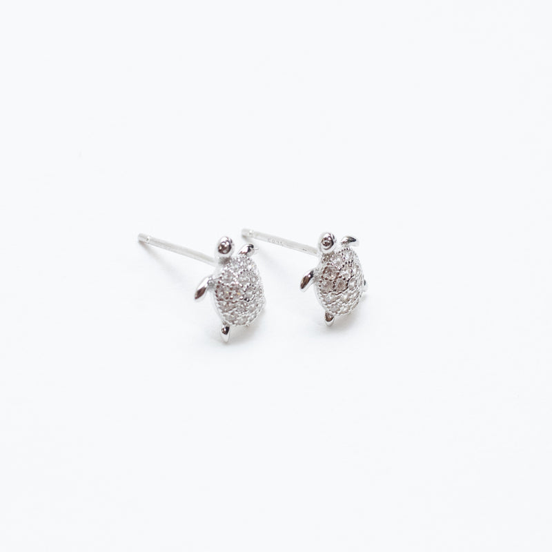 Silver Turtle Crystal Studs