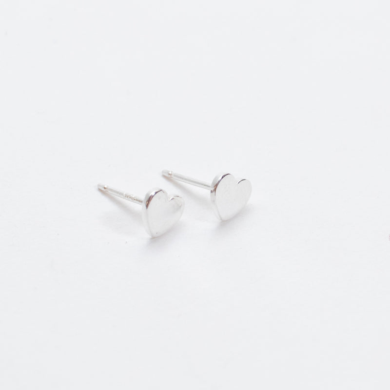Small Polished Silver Heart Studs