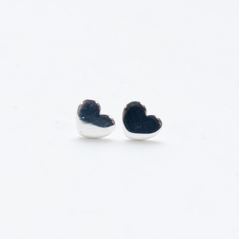 Small Polished Silver Heart Studs