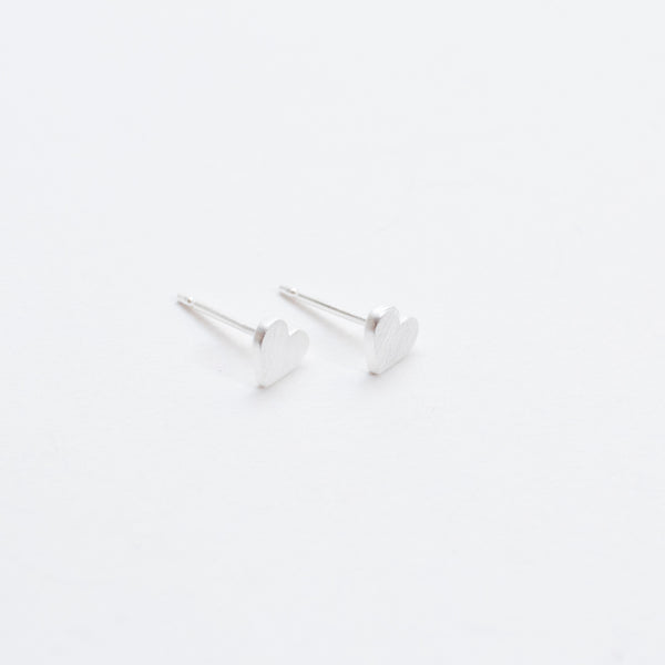 Small Brushed Silver Heart Studs