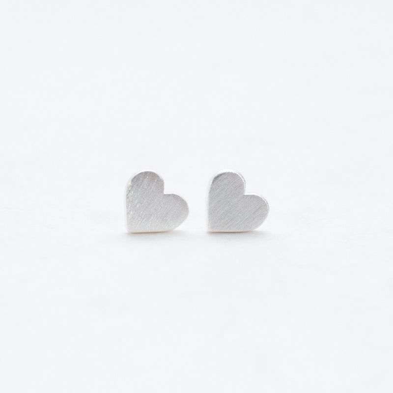 Small Brushed Silver Heart Studs