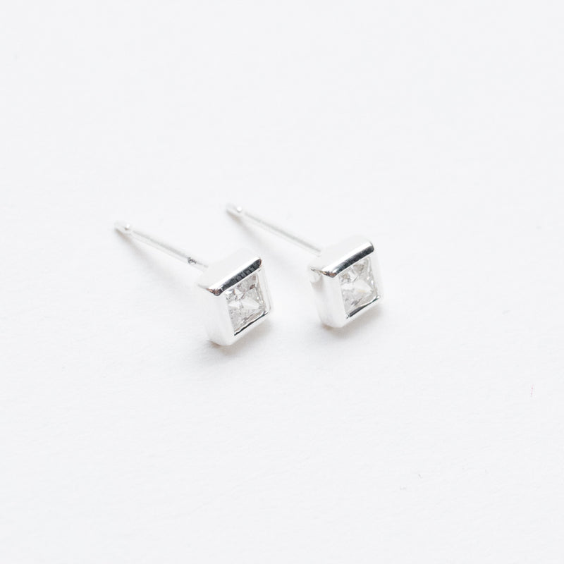 Silver CZ Square Bezel Studs