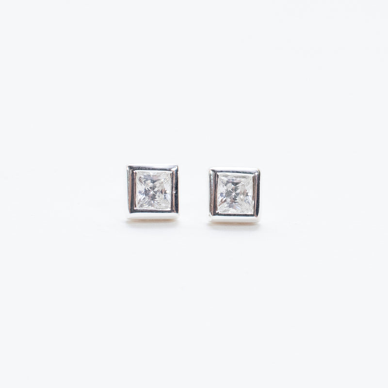 Silver CZ Square Bezel Studs