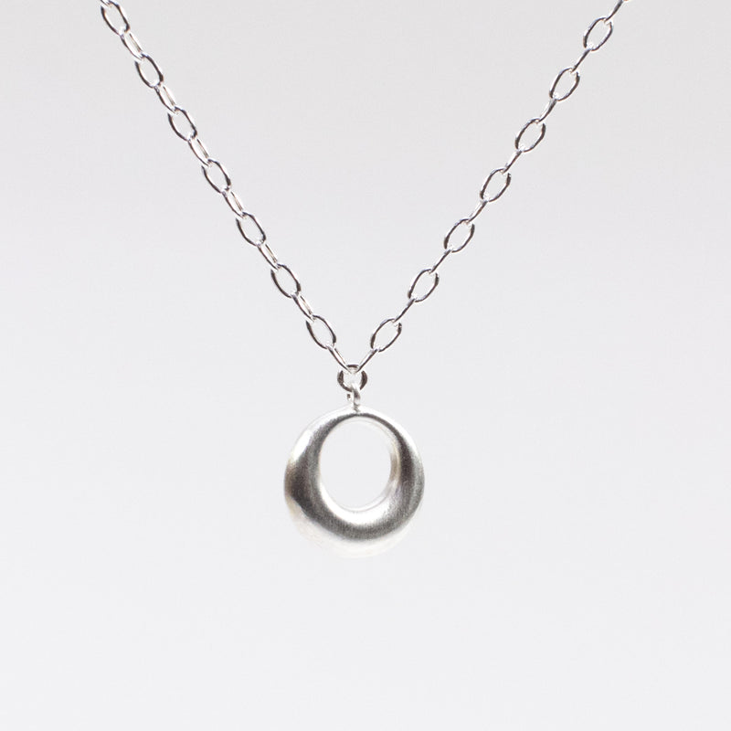 Brushed Silver Puffy Hoop Necklace