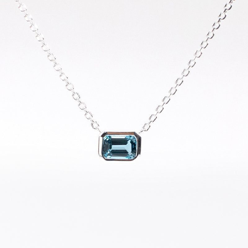 Blue Topaz Bezel Set Solitaire Silver Necklace