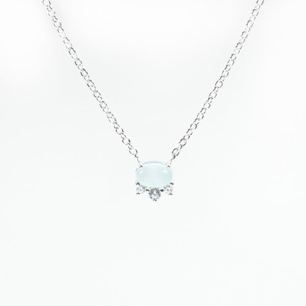 Tiny Oval Rose-Cut Aquamarine Silver Necklace