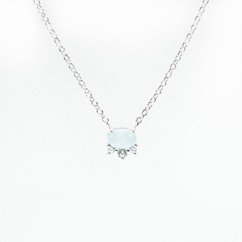 Tiny Oval Rose-Cut Aquamarine Silver Necklace